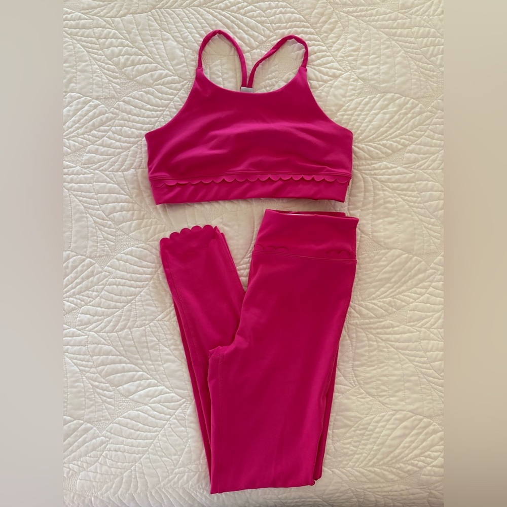 Zella Pink Scalloped Sports Bra & Legging Set Youth 14/16